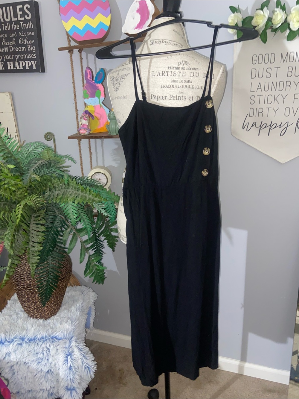 Xhilaration Small Black Button-Accent Cropped Romper w/ Pockets